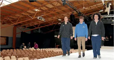  ?? RACHAEL KELLY/FAIRFAX NZ ?? Models Rueben George, Charles Watson and Cameron Scott get ready for last night’s Hokonui Fashion Design Awards Strictly Design Show.