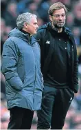  ?? Picture: Getty Images ?? United manager Jose Mourinho and his Liverpool counterpar­t Jurgen Klopp at Old Trafford yesterday.