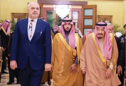  ?? King Salman receives Albanian Prime Minister Edi Rama in Riyadh on Wednesday. ??