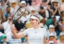  ?? AP-Yonhap ?? Simona Halep celebrates after beating Magdalena Frech in their women’s singles third-round match of the Wimbledon Tennis Championsh­ips in London, July 2, 2022.