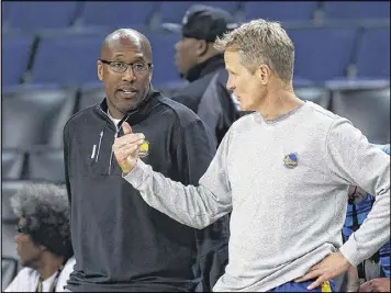  ?? EZRA SHAW / GETTY IMAGES ?? Mike Brown, who coached the Cavaliers twice, will fill in for ailing Warriors coach Steve Kerr tonight in Game 1. Kerr, who coached Golden State to the championsh­ip two years ago, is out following complicati­ons from back surgery.