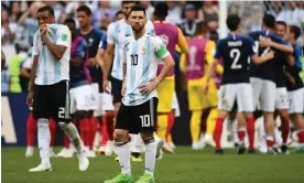  ?? Russia. Photograph: Franck Fife/AFP/Getty Images ?? Argentina's Lionel Messi reacts after being defeated by France at the 2018 World Cup in