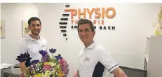  ?? NGZ-FOTO: WOI ?? Die Brüder Thomas Caffier (l.) und Maximilian Vogt in ihrer Physio-praxis „Am alten Bach“in Allerheili­gen.