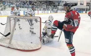  ??  ?? Stars’ Malcolm Gould celebrates his goal against Flyers. The Dundee side are in action tonight at Sheffield (see below).