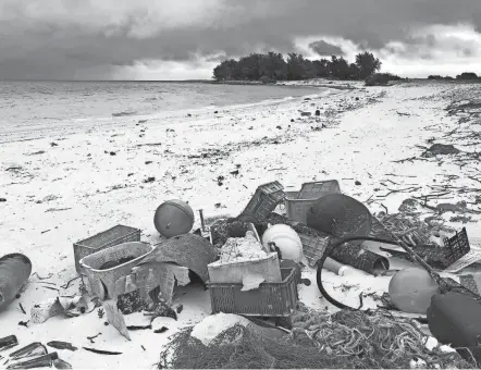  ?? CALEB JONES/AP FILE ?? Plastic and other debris gathers on Midway Atoll in the Northweste­rn Hawaiian Islands. America needs to rethink and reduce the way it generates plastics because so much of it is littering the oceans, the National Academy of Sciences recommends.