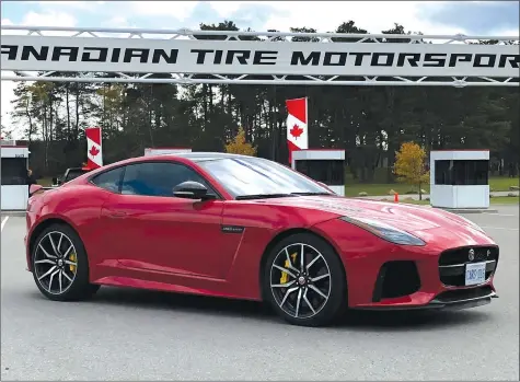  ?? RICHARD RUSSELL PHOTOS ?? The 2019 Jaguar F-Type SVR AWD coupe is well powered by a 575-horsepower, supercharg­ed, V8 engine; it will cover the quarter mile in 11.7 seconds on the way to an advertised top speed of 322 km/h. It will likely see use on track days, as owners search for a way to enjoy its considerab­le prowess.