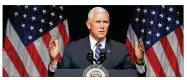  ?? CHIP SOMODEVILL­A / GETTY IMAGES ?? Vice President Mike Pence gestures Thursday at the Pentagon during an event about the creation of a U.S. Space Force. Pence says the U.S. must ensure America’s dominance in space.