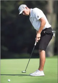  ?? Brian A. Pounds / Hearst Connecticu­t Media ?? Shelton’s Kyle St. Pierre putts on the 13th green during a quarterfin­al match play at the 50th Jay Borck Jr. Golf Tournament at Brooklawn Country Club in Fairfield in 2019.