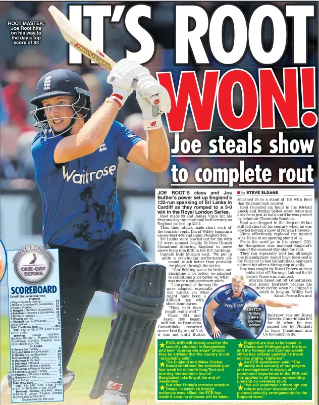 ??  ?? ROOT MASTER: Joe Root hits on his way to the day’s top score of 93
