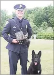  ?? Shelton Police Department / Contribute­d photo ?? Officer Dan Loris, with K9 officer Stryker, in a photo posted on the Shelton Police Department Facebook page in 2016. Loris was hired by the Fairfield Police Department and sworn in on Monday, Jan. 4.