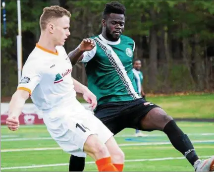  ?? FILE PHOTO ?? Joe Bogart passes the ball during a Stockade FC match against Greater Lowell United FC last season. Bogart is among the players returning for the team’s second season.