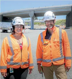  ??  ?? Jo Wilton NZTA Principal project manager and Bruce Waugh NZTA senior project manager on the Hamilton section of the Waikato Expressway.