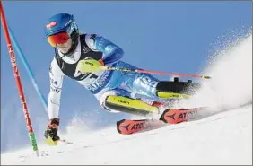  ?? Gabriele Facciotti / Associated Press ?? Mikaela Shiffrin of the United States finished up her racing at the world championsh­ips with a runner-up finish in the slalom on Saturday.