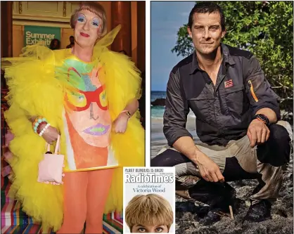  ??  ?? Contrastin­g styles: The artist Grayson Perry in one of his dresses and Bear Grylls the survival expert