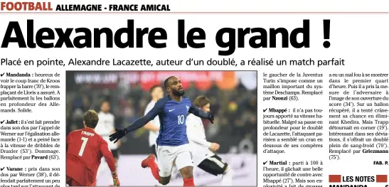  ?? (Photo EPA/MaxPPP) ?? Lacazette a convaincu hier, avec un doublé face à Trapp.