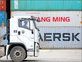  ?? HONG MENEA ?? Containers at Sihanoukvi­lle Autonomous Port (PAS) in April 2023.