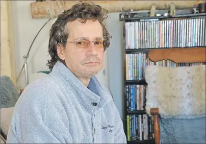  ?? CAPE BRETON POST PHOTO ?? An unhappy Joe Yorke sits in the living room of his North Sydney home. Yorke was slammed in the face by an individual who was subsequent­ly charged with aggravated assault. The charge was dismissed as a result of a mix-up over courtrooms.