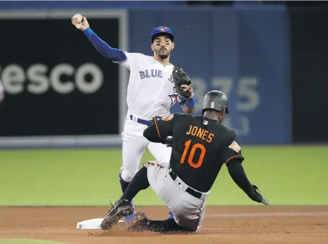  ?? TOM SZCZERBOWS­KI/GETTY IMAGES ?? Second baseman Devon Travis says the Toronto Blue Jays are trying to stay positive and get past their rough start.