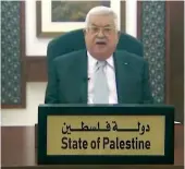  ?? AP ?? Palestinia­n President Mahmoud Abbas speaks in a pre-recorded message which was played during the
75th session of the United Nations General Assembly on Friday at UN headquarte­rs, in New York.