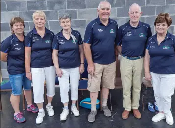  ??  ?? Some of the Aughrim Bowls team Debbie Tallon, Nacey Linehan, Patricia Cassels, Liam O’Loughlin, Joe McGrath and Anne Tallon at the bowls tournament in Aughrim last week.