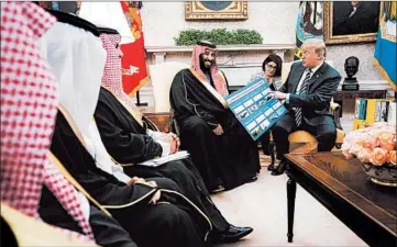  ?? DOUG MILLS/THE NEW YORK TIMES ?? President Donald Trump discusses weapons sales with Crown Prince Mohammed bin Salman in 2018.