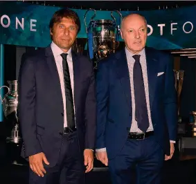  ?? GETTY ?? Tensione Antonio Conte con l’a.d. Beppe Marotta, 63 anni, nel giorno dell’arrivo all’Inter