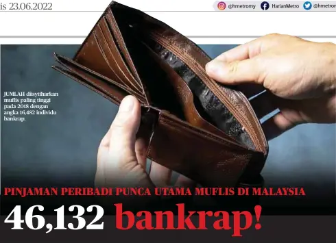  ?? ?? JUMLAH diisytihar­kan muflis paling tinggi pada 2018 dengan angka 16,482 individu bankrap.