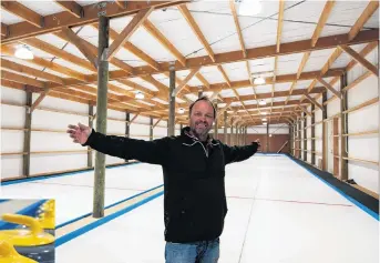  ?? PHOTO: SHANNON THOMSON ?? Mission accomplish­ed . . . IceInline Alexandra chairman Murray Miller is pleased to announce Alexandra’s new twolane indoor curling rink is open for business. Left: Brand new curling stones sit ready to use at the rink