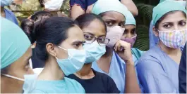  ?? Photo by BL SONI ?? Protesting staff at NESCO Centre at Goregaon in Mumbai.