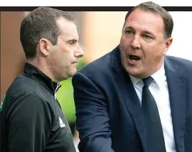  ?? ?? ‘Inexplicab­le’: Malky Mackay vents his frustratio­n to fourth official Alan Muir after Sands escaped an early dismissal