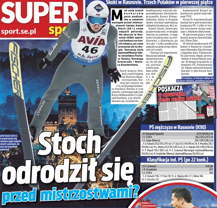  ?? Foto AP, EAST NEWS ?? Kamil Stoch (34 l.) nie wystraszył się krwiożercz­ego księcia Drakuli i pokazał, że wraca do wysokiej dyspozycji
O miejscu, w którym odbył się konkurs skoków, pisaliśmy wczoraj