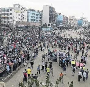  ?? PHOTO: INSTAGRAM/ASIVE CHOWDHURY/VIA REUTERS ?? People and students protest over traffic accidents that killed a boy and a girl in Dhaka, in this picture obtained from social media.