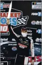  ??  ?? Brad Keselowski celebrates after winning Sunday’s NASCAR Cup race at Bristol.