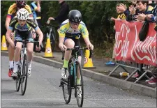  ??  ?? Sean Lenehan riding for Drogheda Wheelers in the Under-16 category at the Brendan Campbell races.