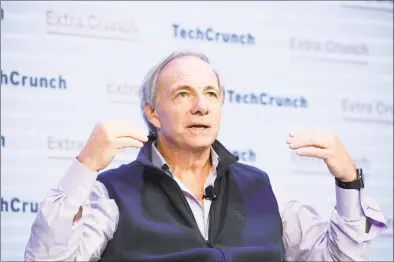  ?? Kimberly White / Getty Images file photo ?? Bridgewate­r Associates Founder and Co-Chairman/Co-CIO Ray Dalio speaks onstage during TechCrunch Disrupt San Francisco 2019 in October at the Moscone Convention Center in San Francisco, Calif.