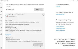  ??  ?? Windows Security offers a good first line against attacks, but it still needs additional help.