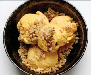  ??  ?? Roasted carrot ice cream with hazelnut sesame-seed crumble.