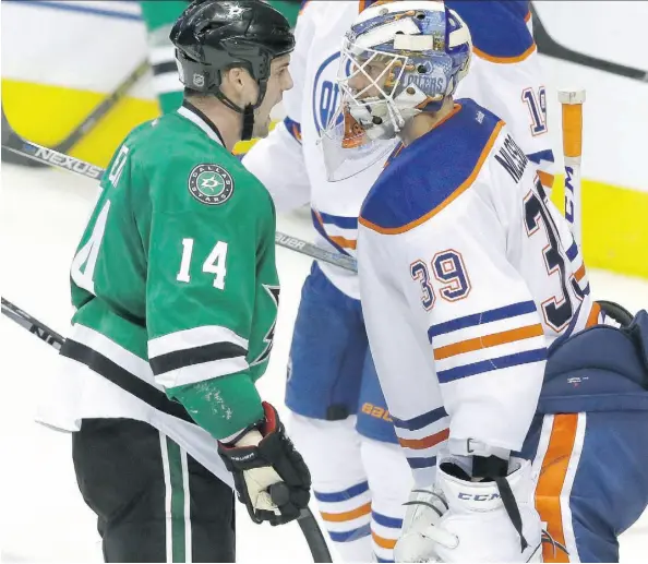  ?? LM OTERO/THE ASSOCIATED PRESS ?? Dallas Stars left-winger Jamie Benn yells at Oilers goalie Anders Nilsson on Tuesday in Dallas.