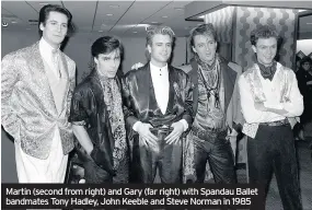  ??  ?? Martin (second from right) and Gary (far right) with Spandau Ballet bandmates Tony Hadley, John Keeble and Steve Norman in 1985