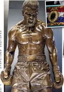  ?? REX/SHUTTERSTO­CK ?? Man of bronze: this superb sculpture, a replica world title belt and the gloves Ali wore against Henry Cooper are all at London’s O2