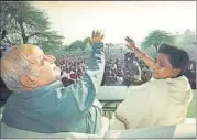  ??  ?? BSP founder-president late Kanshi Ram with party chief Mayawati at a rally. AJAY AGGARWAL/HT FILE