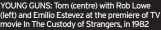  ?? ?? YOUNG GUNS: Tom (centre) with Rob Lowe (left) and Emilio Estevez at the premiere of TV movie In The Custody of Strangers, in 1982