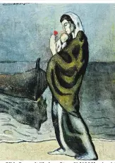  ??  ?? Der junge Picasso in Paris, 1904; das „Mädchen mit Blumenkorb“(1905) war eine Prostituie­rte; das Bild „Frau mit Kind am Strand“(1902) schenkte der Maler seinem Arzt. Picasso- Autoporträ­t von 1906 (v.l.)