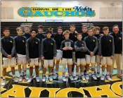  ?? Courtesy photo / Sonora High School ?? The Sonora Wildcats freshman boys basketball team won the El Capitan of Merced tournament a week ago, beating three teams and improving on their undefeated start to their season. Back row from left: Tyler Sells, Chance Pimentel, Reese Morlan, Jared Franklin, Roger Alderman, Jacob Korte, Ryan Hopper, Coach Joe Pimentel. Front row from left: Marcus Barajas, Jalen Davis, R.J. Arijaona, Anthony Pimentel, Brayden Sanguinett­i, Jadyn Whitney, Conrad Redwing, and Caleb Silva.