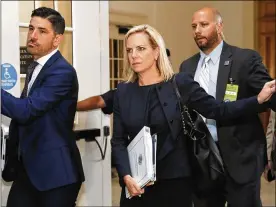  ?? JACQUELYN MARTIN / ASSOCIATED PRESS ?? Homeland Security Secretary Kirstjen Nielsen (center) arrives for a closed doors meeting Wednesday with the Congressio­nal Hispanic Caucus on Capitol Hill in Washington.