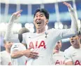  ?? AFP ?? Spurs’ Son Heung-Min celebrates after his cross sets up the winner.