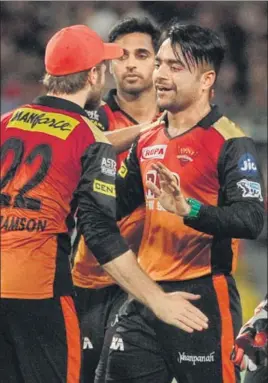  ?? AP ?? Rashid Khan was the star for Sunrisers Hyderabad on Friday, scoring an unbeaten 10ball 34 and taking three wickets to help beat Kolkata Knight Riders by 14 runs at Eden Gardens.