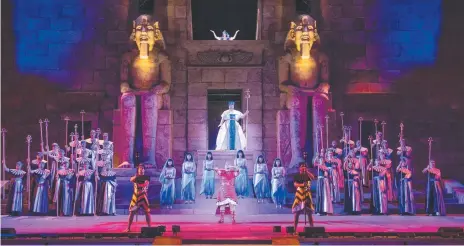  ??  ?? The majestic Egyptian sets and wonderful performanc­es in Aida are helping to bring opera to a new audience on Coolangatt­a Beach.