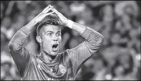  ?? CP PHOTO ?? Real Madrid’s Cristiano Ronaldo reacts after being shown a second yellow card by referee Ricardo de Burgos during the Spanish Supercup, first leg, soccer match between FC Barcelona and Real Madrid at the Camp Nou stadium in Barcelona, Spain on Sunday.