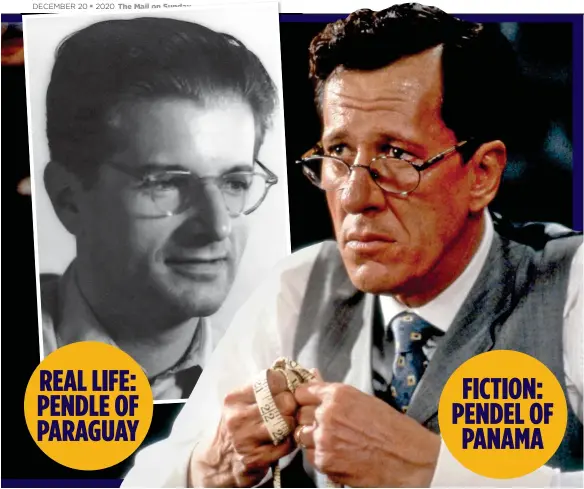  ??  ?? COINCIDENC­E? Real spy George Pendle, and le Carré’s Harry Pendel, as played by Geoffrey Rush on screen